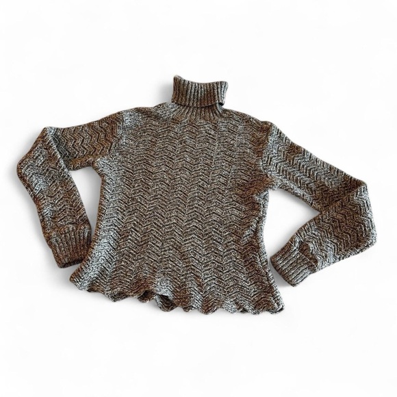 No Label Sweaters - Gray Chevron Knit Turtleneck Sweater